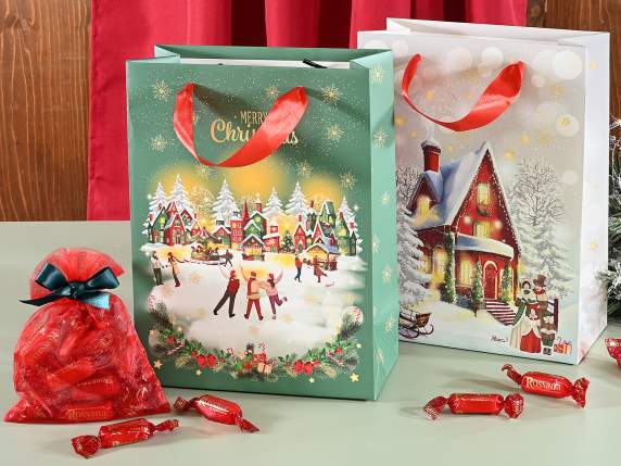 Bolsa de papel mediana - sobre con adornos navideños