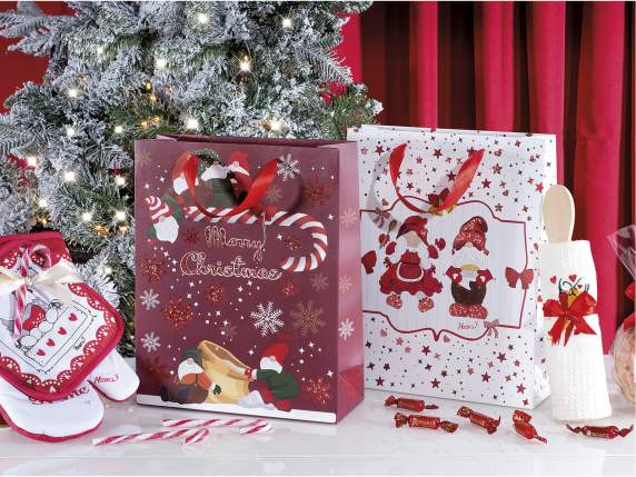 Bolsa-sobre papel grande gnomos navideños con brillantina