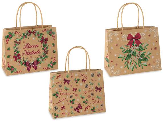 Bolsa-sobre navideño mediano horizontal de papel kraft