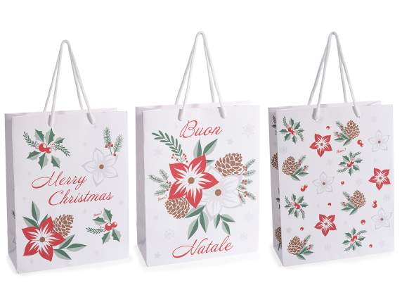 Bolsa de papel mediana - sobre estrellas navideñas con asas
