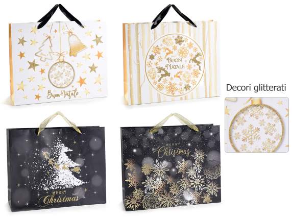 Bolsa-sobre papel navideño grande horizontal con purpurina