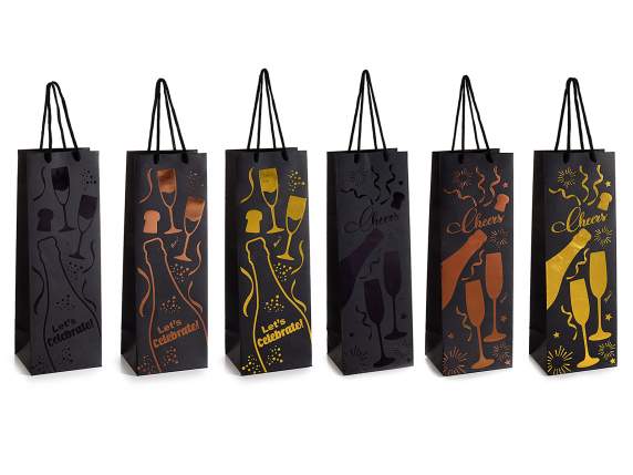 Bolsa porta botellas asas y estampados con temática de vino