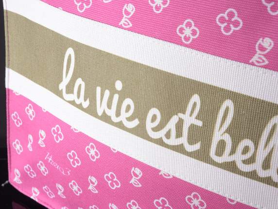 Bolso tote de tela La vie est belle con asas y cierre de cre