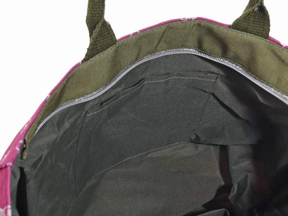 Bolso tote de tela La vie est belle con asas y cierre de cre