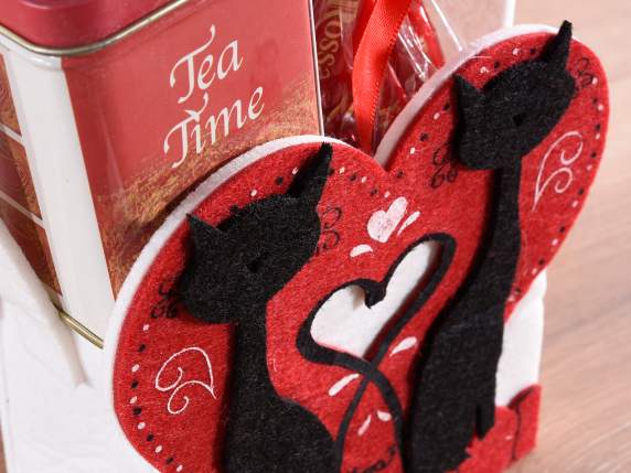 Bolsa de tela con gatos negros, corazones en relieve y asas