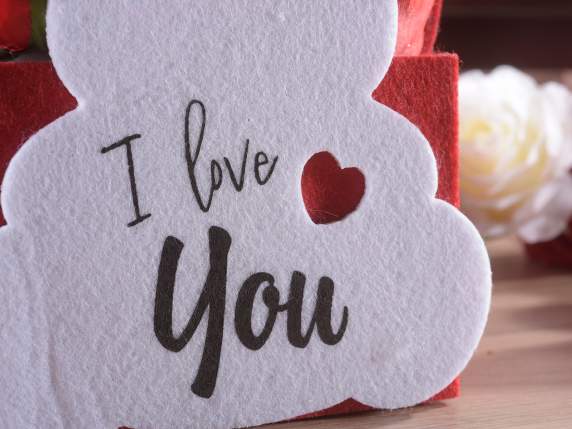 Bolsa de tela de colores con osito y corazones con purpurina