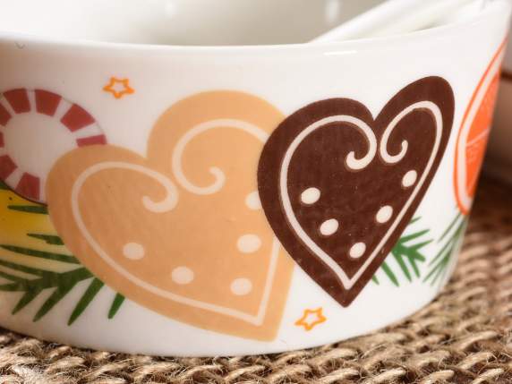 Set aperitiv cu 3 cesti ceramice pe tava din lemn