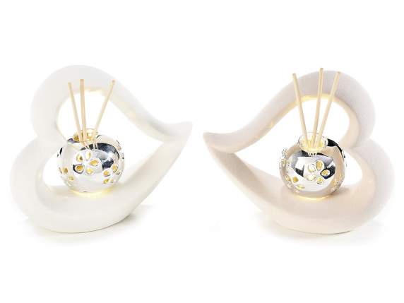 Coeur en porcelaine avec lumière LED et bâton parfumé