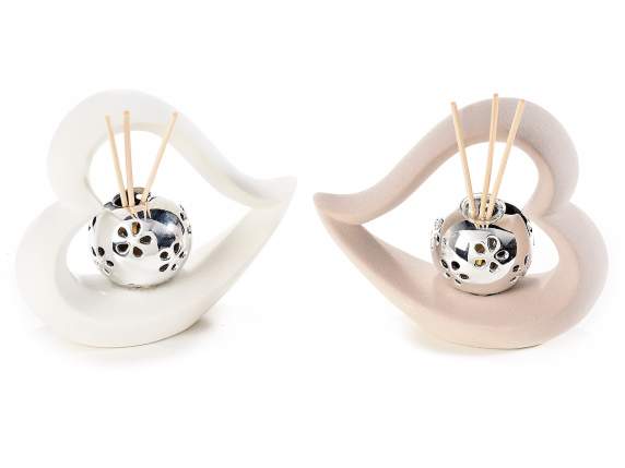Corazón de porcelana con luz LED y varilla perfumada.