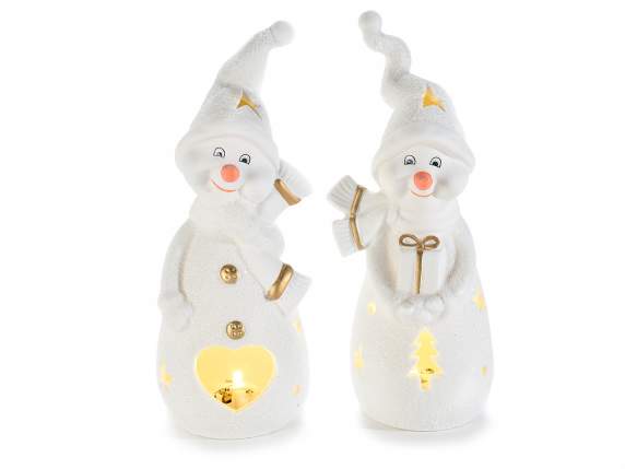 Bonhomme de neige en céramique mate et paillettes avec lumiè