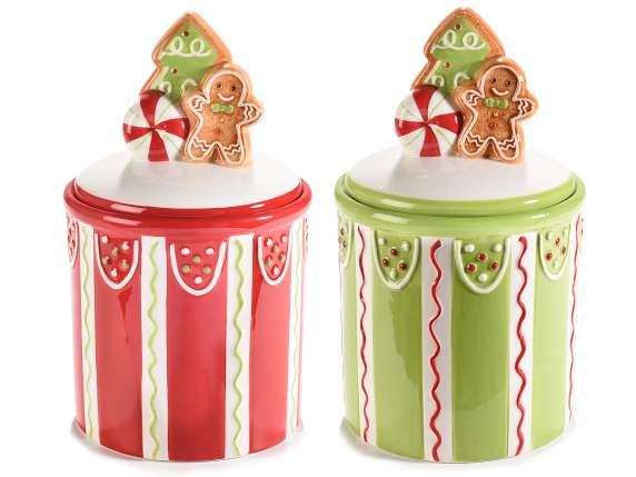 Borcan alimentar din ceramica cu capac decorat