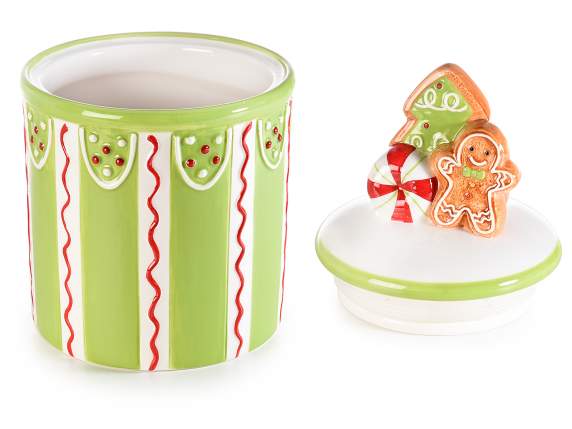 Borcan alimentar din ceramica cu capac decorat