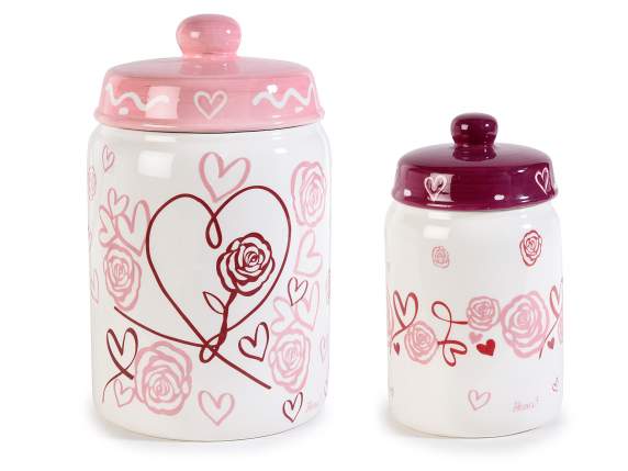 Set 2 borcane ceramice decorate cu inimioare si trandafiri