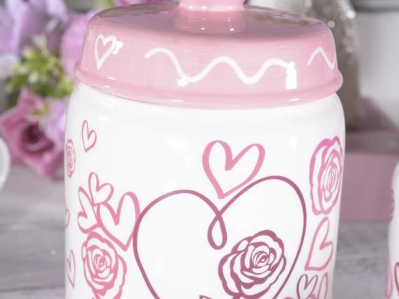 Set 2 borcane ceramice decorate cu inimioare si trandafiri