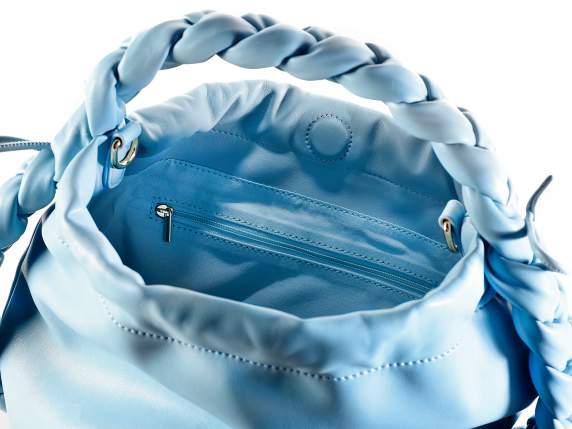 Borsa secchiello similpelle extra soft c-manico a treccia