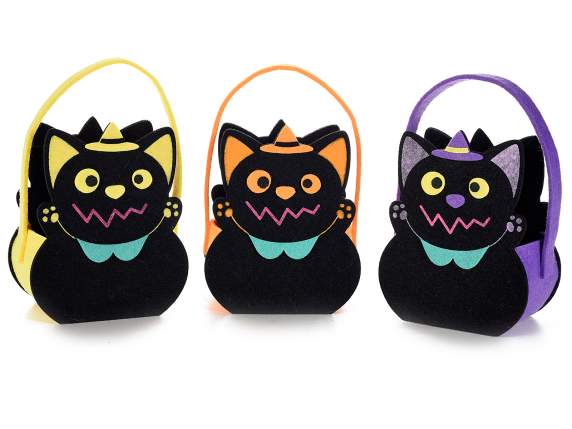 Borsetta Halloween in panno colorato a gatto nero