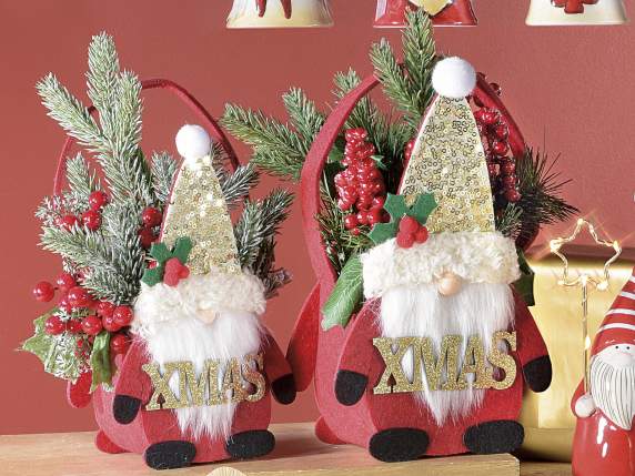 Set 2 borsette Babbo Natale in panno c-paillettes e scritta