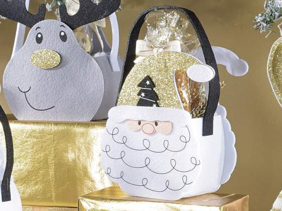 Borsetta in panno natalizie con dettagli glitter oro