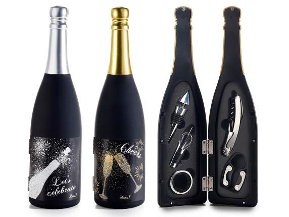 Bottiglia Spumante con 5 accessori da sommelier per vino