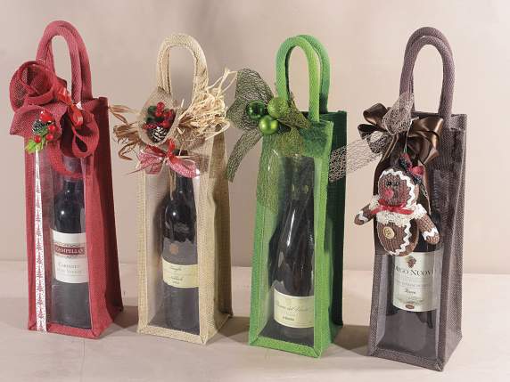 Bottle bags in jute with window and handles