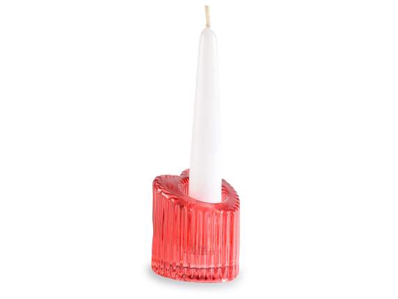 Bougeoir en forme de coeur en verre coloré moleté