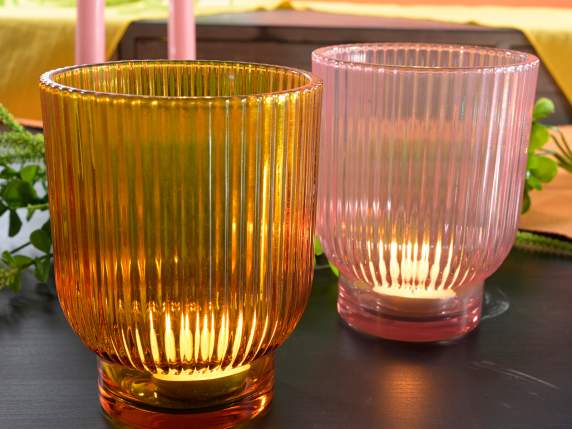 Grand bougeoir en verre moleté coloré