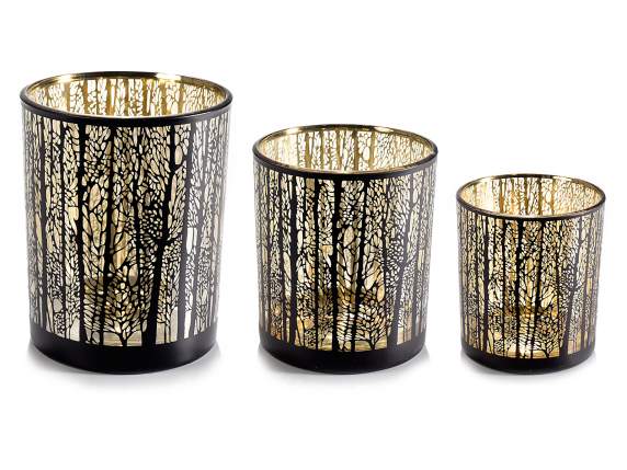 Lot de 3 bougeoirs en verre forêt dhiver intérieur doré