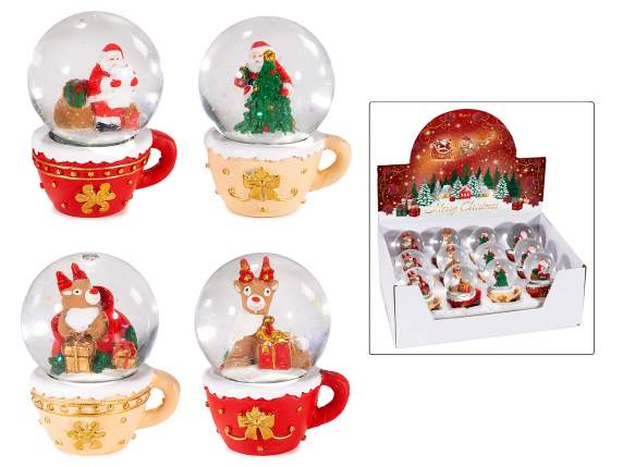 Boule à neige avec personnage de Noël et socle en résine