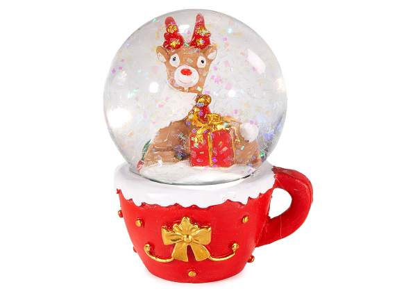 Boule à neige avec personnage de Noël et socle en résine