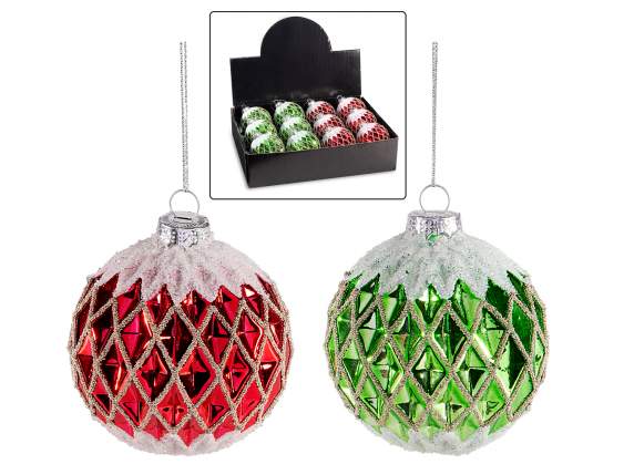 Boule en verre colorée avec décorations argentées