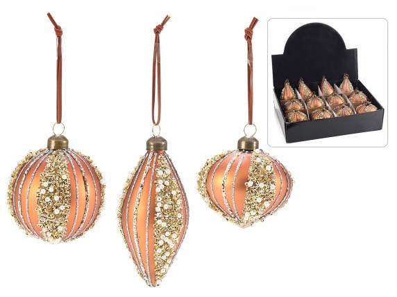 Boule de verre avec gemmes dorées, perles et paillettes expo