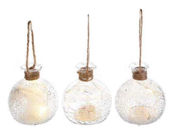 Boule en verre décoré avec lumière led et corde à suspendre