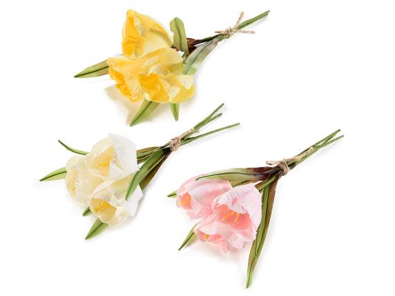 Bouquet avec 3 tulipes en tissu et ruban de corde