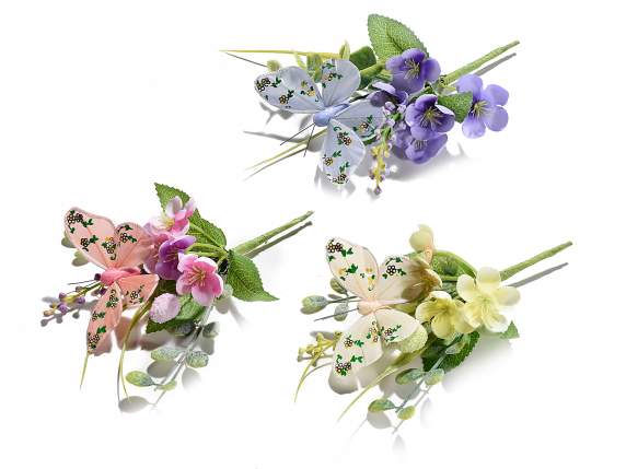 Bouquet de fleurs de champs artificielles et papillon