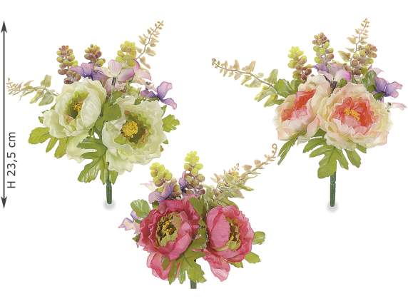 Bouquet de pivoines et de fleurs artificielles