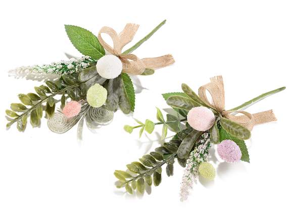Bouquet of colored eggs w / leaves and flowers and ribbon