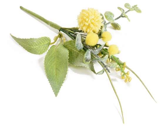 Bouquet with mimosa and artificial yellow flowers