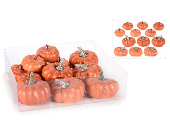 Box of 12 artificial pumpkins in assorted sizes