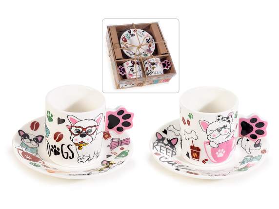Box of 2 cups and saucers in porcelain with 