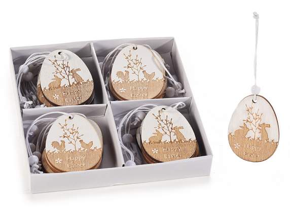 Box of 24 wooden egg decorations with laser carving