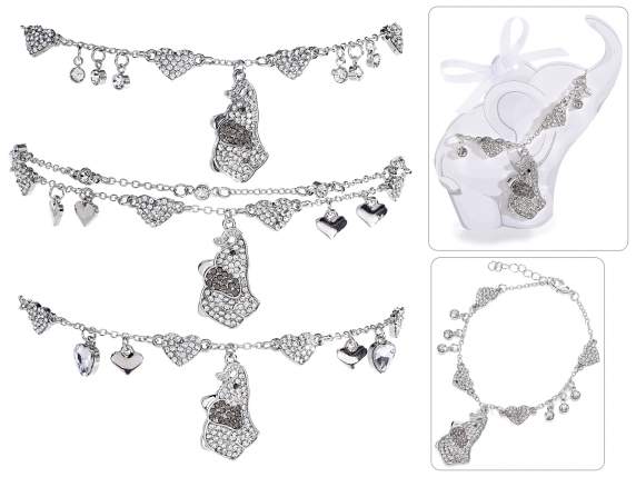 Bracelet avec éléphants, strass et carte unique assortie