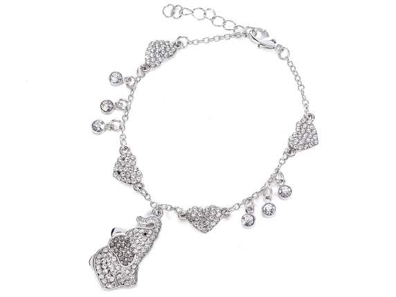 Bracelet avec éléphants, strass et carte unique assortie