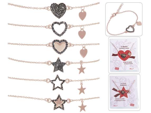 Bracelet en métal or rose cœur-étoile avec carte Mastercard