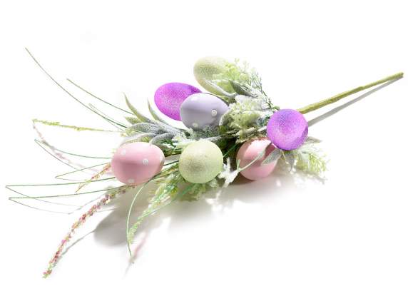 Branch de oeufs de couleur à pois et fleurs artificielles