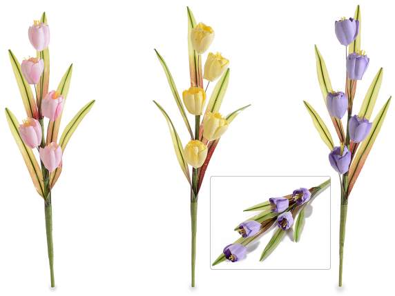 Branche avec 5 tulipes artificielles en tissu