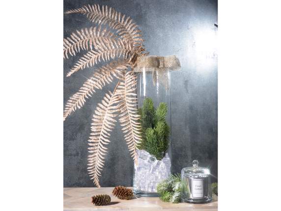 Branche de fougère artificielle à paillettes champagne