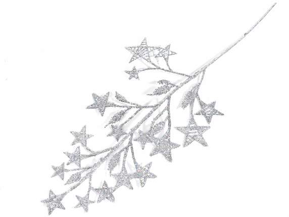 Sprig of stars with iridescent silver glitter
