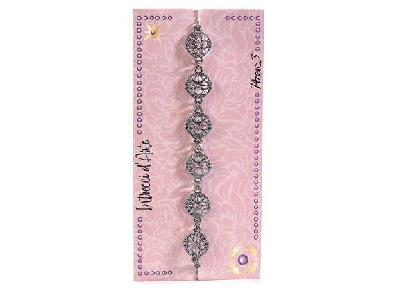 Bratara metalica cu strasuri si card