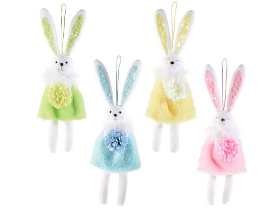 Bunny with faux fur dress and flower to hang