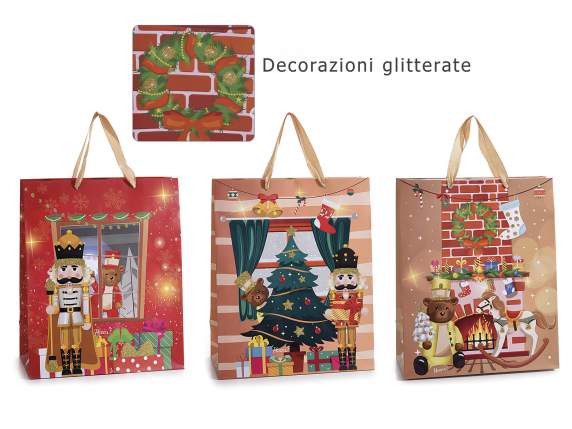 Sacchetto carta Vintage Toys con manici e glitter